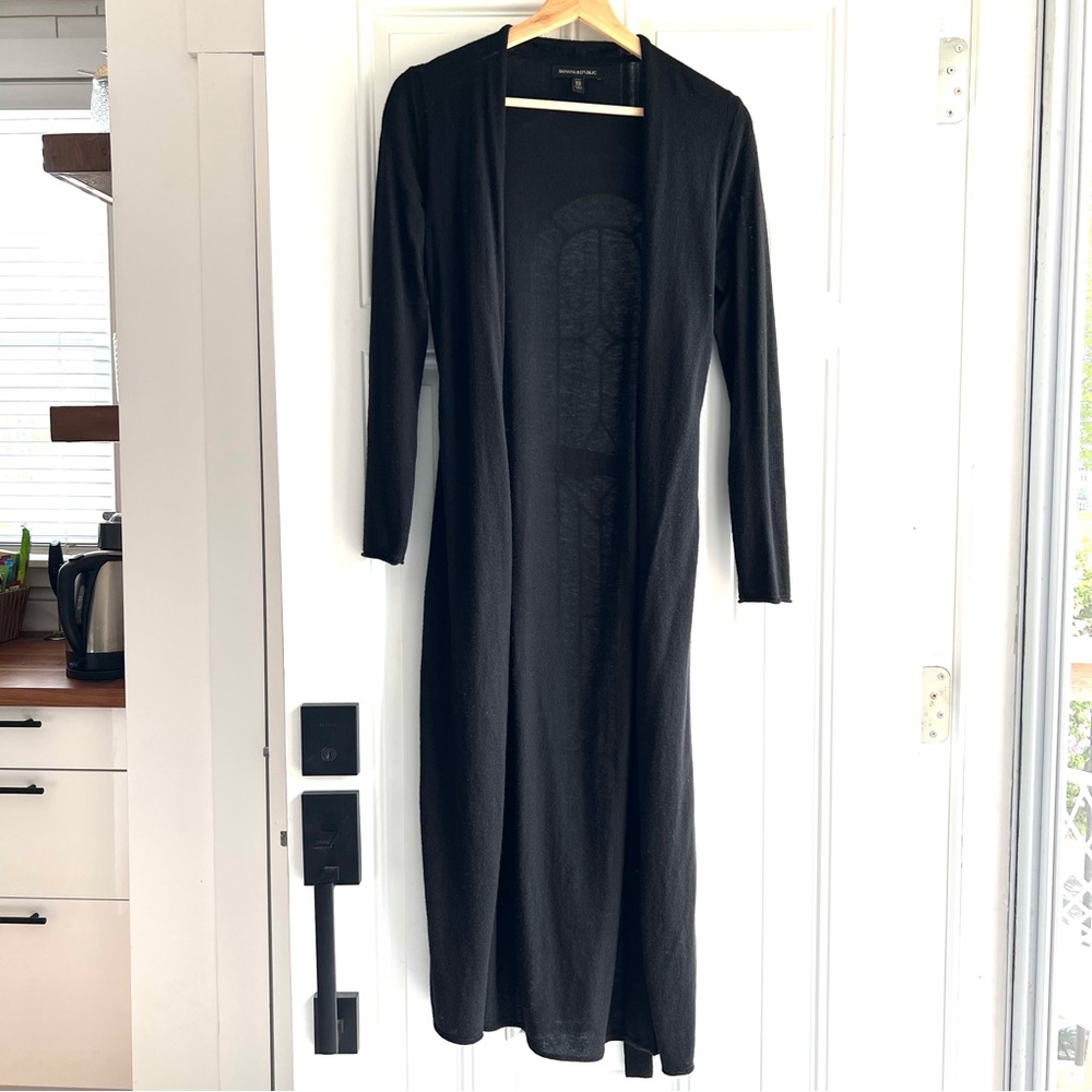 Banana Republic Black Belted Long Merino & Cashmere Blend Cardigan